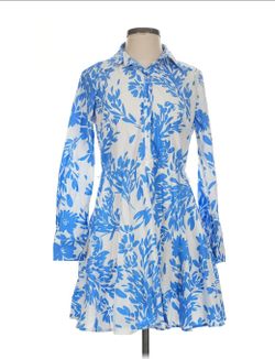 Blue Floral Long Sleeve Shirtdress