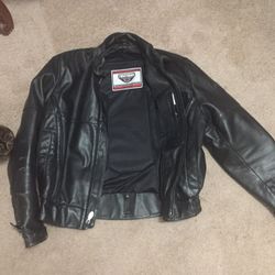 First gear leather motorcycle jacket w/ liner