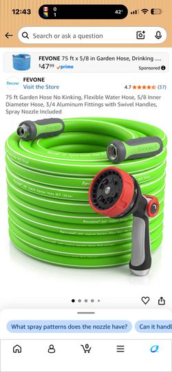 FEVONE Hybrid Garden Hose 75 ft with Nozzle