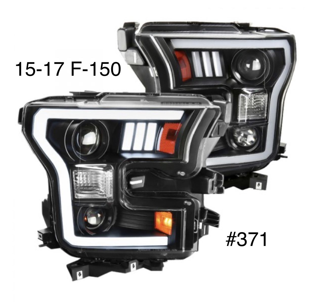 2015 To 2017 Ford F150 Optic-Style LED DRL Projector Headlights - Black