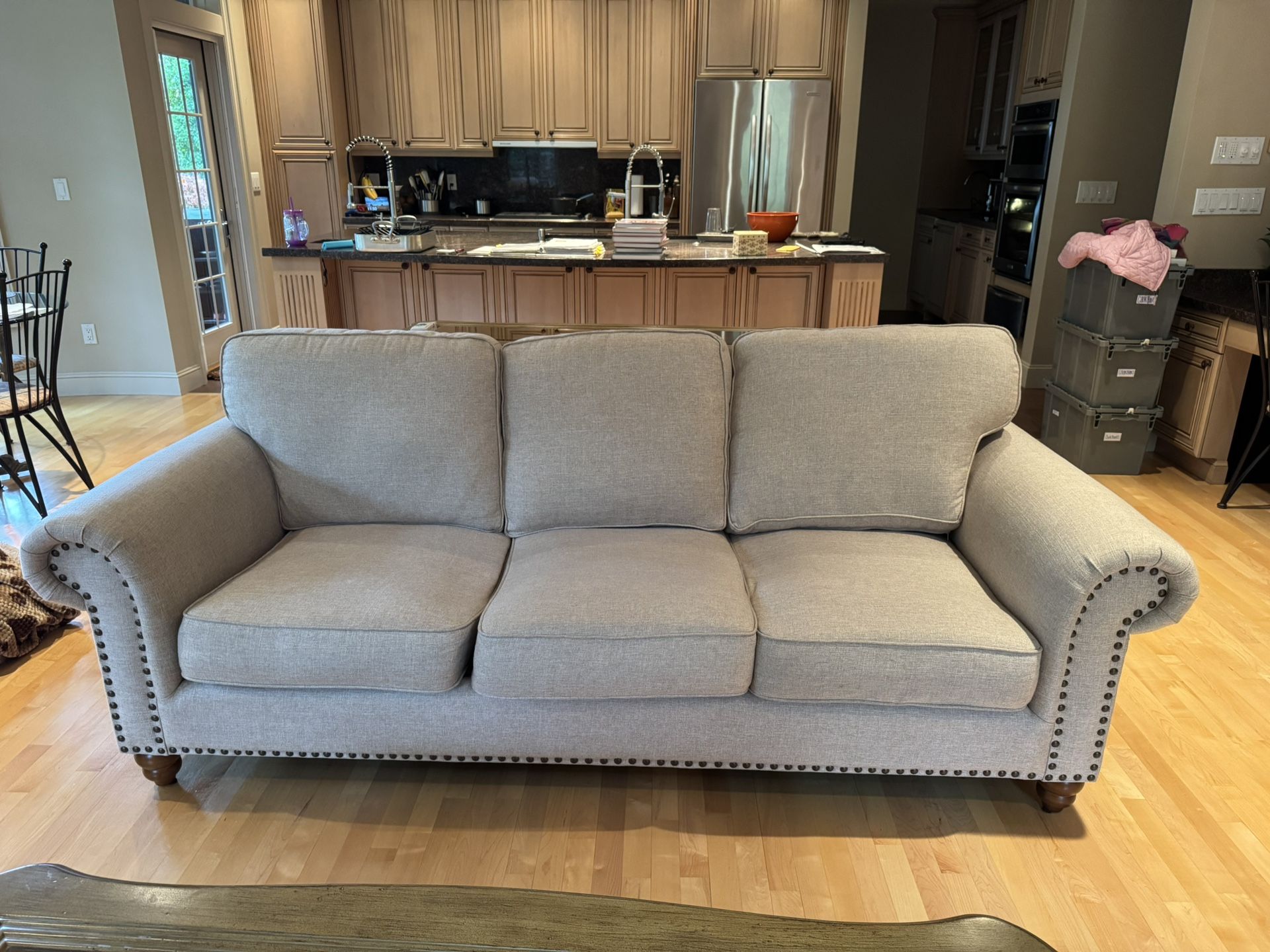 Beige Couch, Armchair, Ottoman Set-FREE