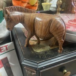 Vintage Carved Wood Zebra Animal Statue Figurine 