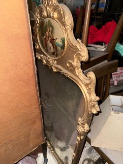 Ornate Gold Rococo Mirror with Painted Medallion