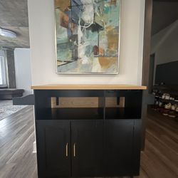 Rolling Bar Cart / Cabinet w/ Wine Storage + Outlets – Like New