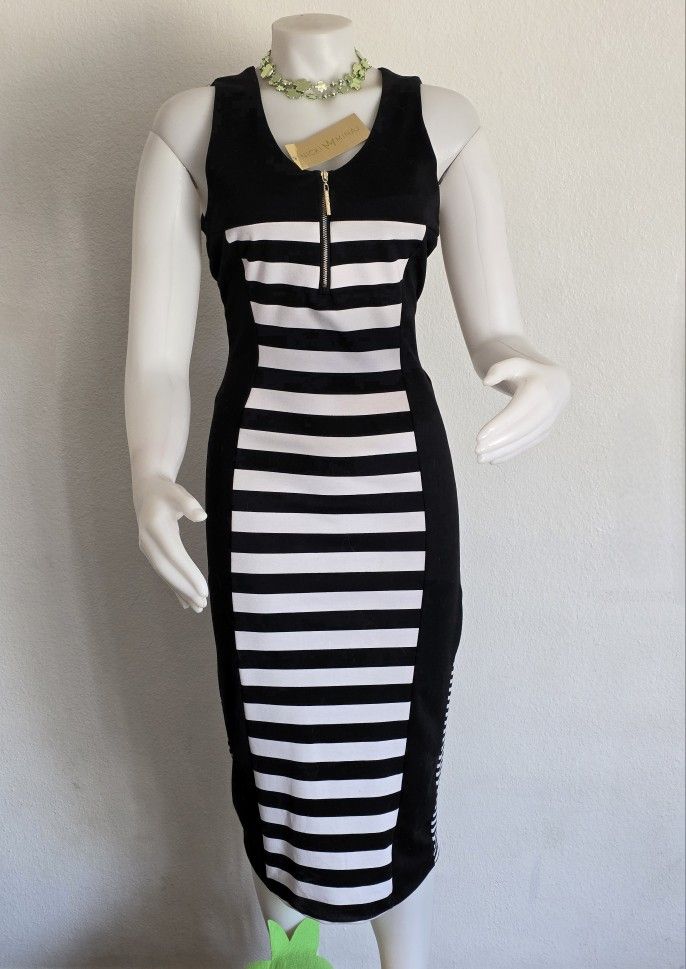 Nicki Minaj Black and White Striped Zipper Dress
