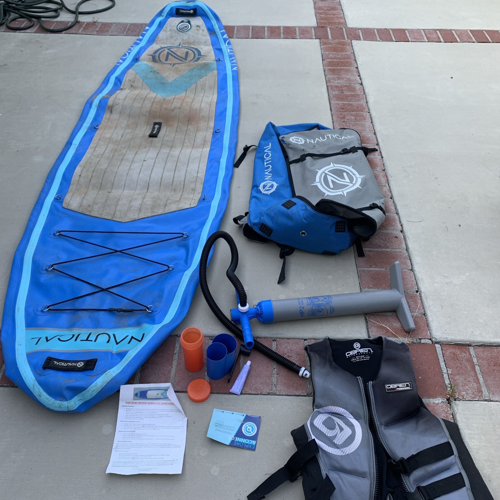 IROCKER NAUTICAL Stand Up Paddle Board SUP +Pump HP2 +repair kit+ obrien vest