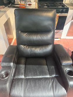 Black Leather Recliner Chair with Cup Holders