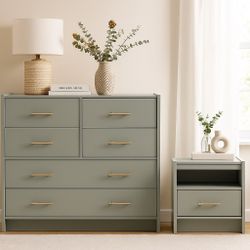 Oversized 6 Drawer Dresser And Nightstand- sage 