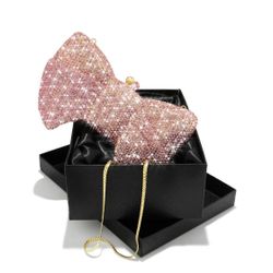 Pink Embellished Bow Shaped Clutch 