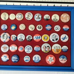 Vintage 1972 Framed Reproduction Lot of Vintage President Political Campaign Pin Buttons 38 