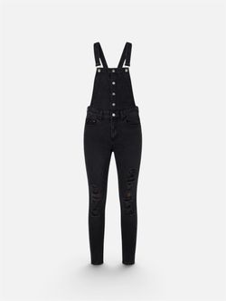 Vintage NWOT Nasty Gal x Tripp NYC Black Distressed Overalls Ripped Dungarees Goth Size 24