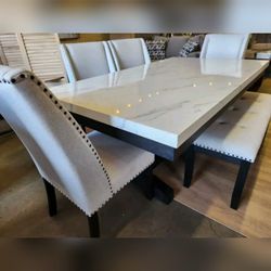 Faux marble 6 pc dining table set