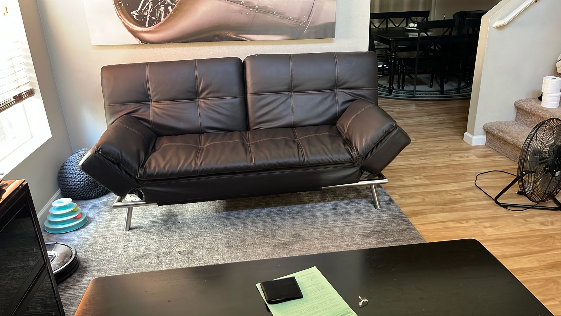 Leather Futon, Metal Frame With Outlets on the side