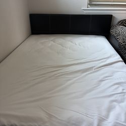 Full Size Bed Frame with Headboard, mattress and box spring – Black Faux Leather
