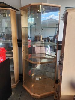 Glass Display Cabinet with Light Oak Frame