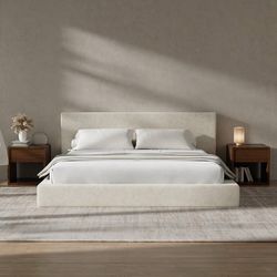 AirFrame King Size Upholstered Bed Frame with Plush Padded Headboard Plush Padded Headboard, 360° Soft Foam Surround, Low Profile Cloud Bed Frame, No 