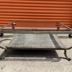 Vintage Ornate Metal & Glass Coffee Table