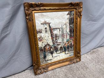 Vintage Original Acrylic Impasto Impressionists European Oil Painting by R. Brichard