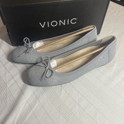 Vionic Klara Knit Ballet Flats Light Silver Women’s Size 9 Orthotic Comfort Shoes NIB 