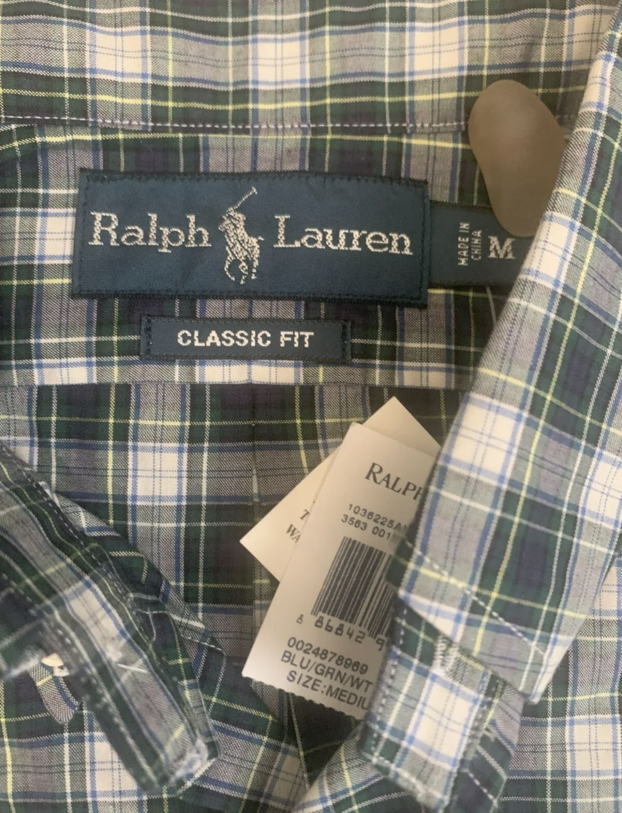 NWT- Ralph Lauren Men Size M Classic Fit Blue Green Plaid Long Sleeve Shirt NWT