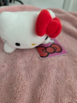 4" Hello Kitty in Blue Overall laying down Stuffed Plush