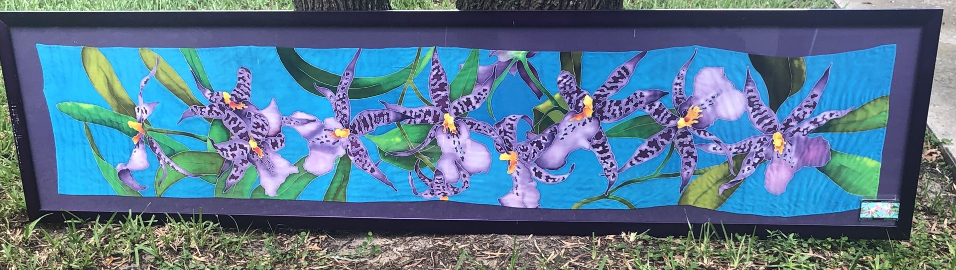 Batik Wedding orchids on turquoise silk painting