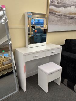 Vanity Set w/ Storage Mirror and Storage Stool