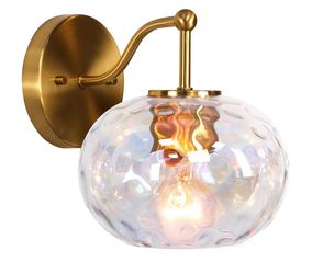 Gold Wall Sconce Brushed Brass Hammered Glass Shade