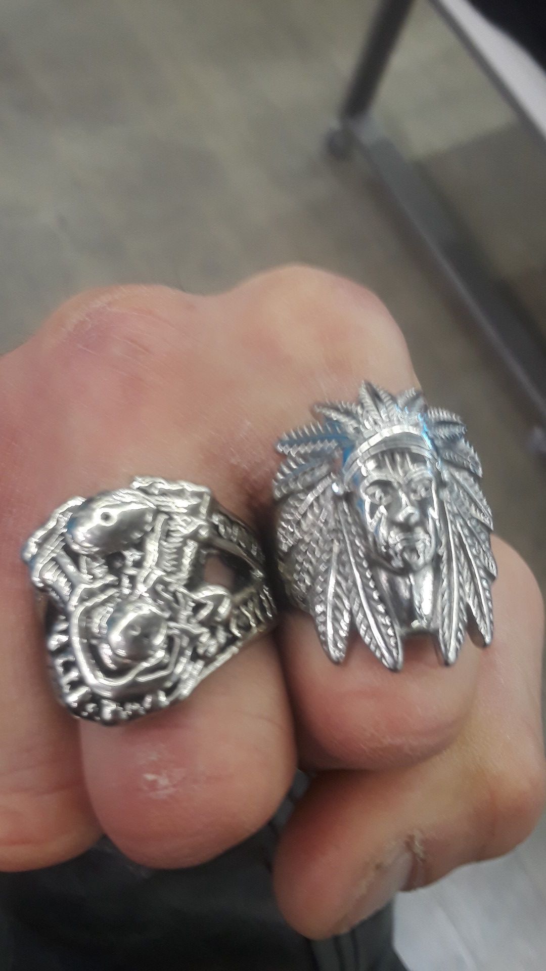 STAINLESS STEEL HARLEY DAVIDSON RING AND INDIAN HEAD RING