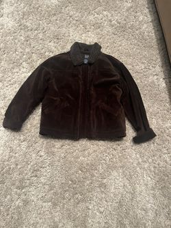 Boys Brown Gap Leather/Suede Like Shell Jacket, Medium