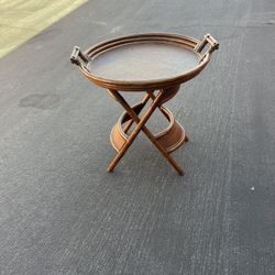 Vintage Bamboo Rattan Butler Grasscloth Tray on Folding Bamboo Stand