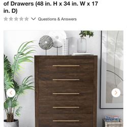 Barthonelle 5-Drawer Walnut Chest of Drawers (48 in. H x 34 in. W x 17 in. D)
