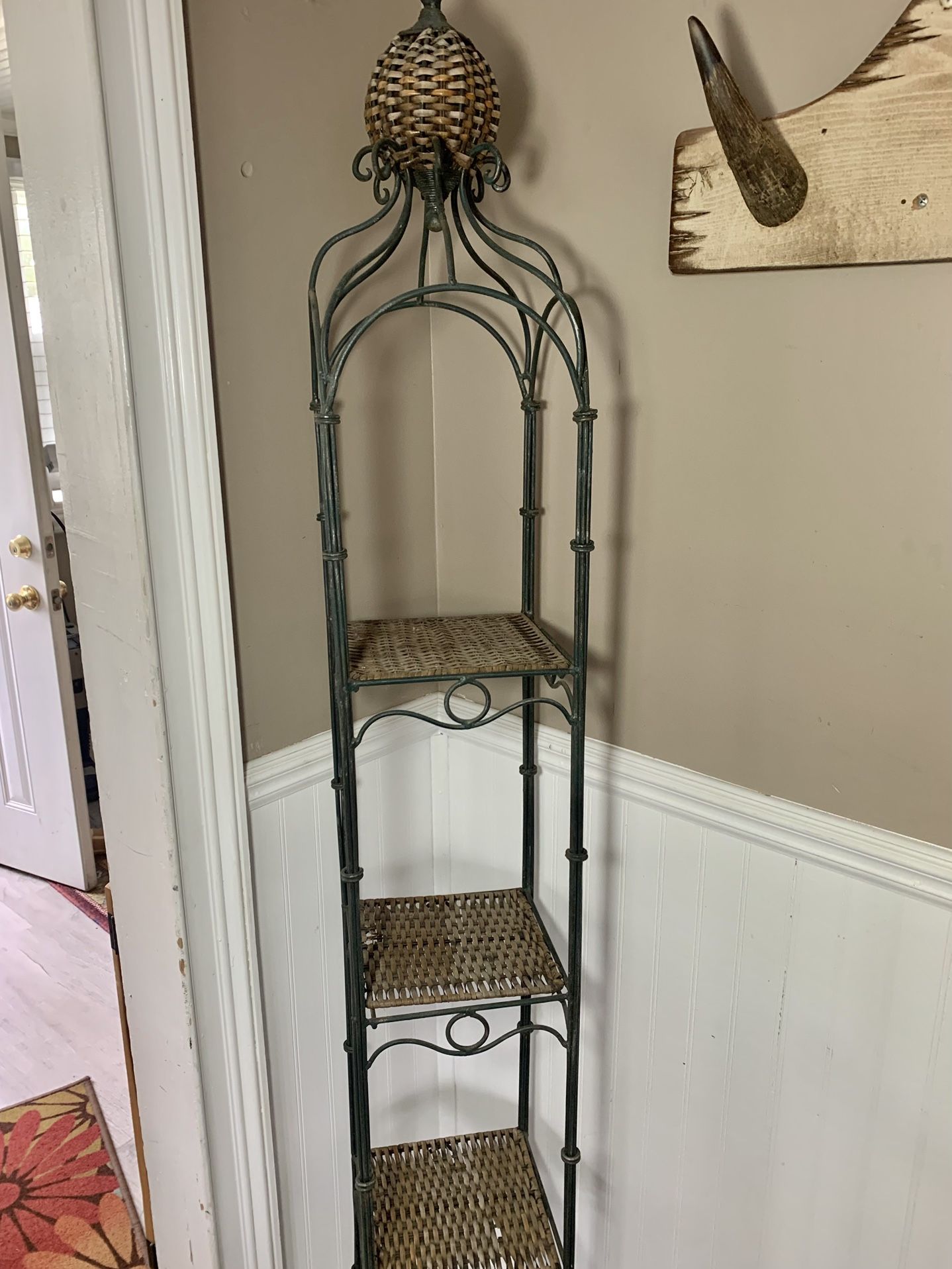 7’ Tall Shelving Wrought Iron Wicker Stand