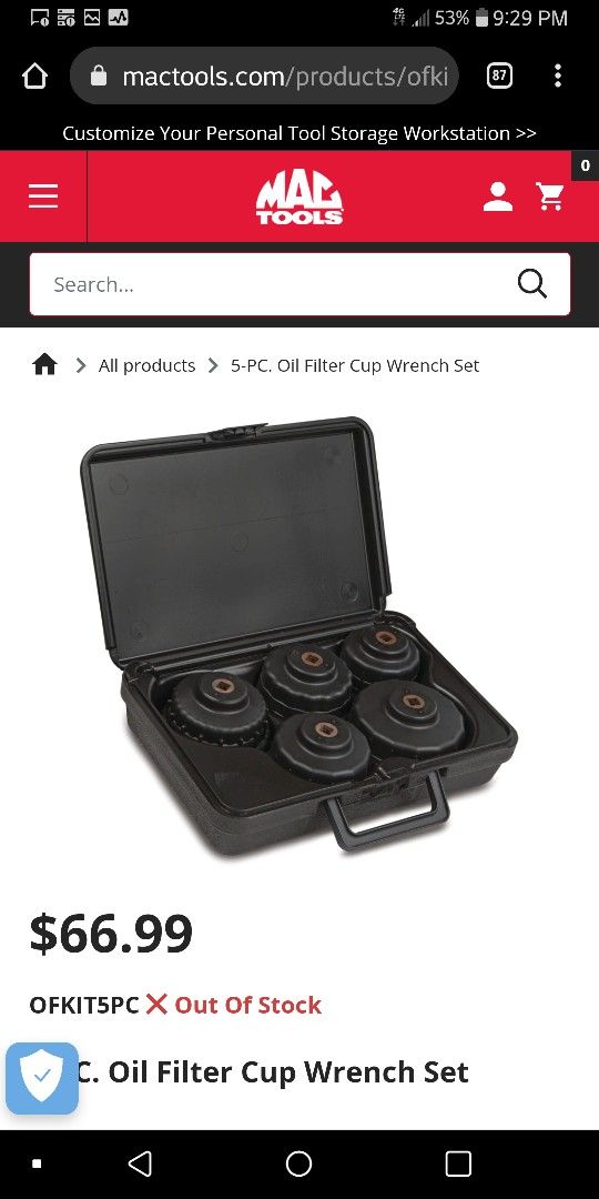 Mac Tools Oil Filter Cup Set