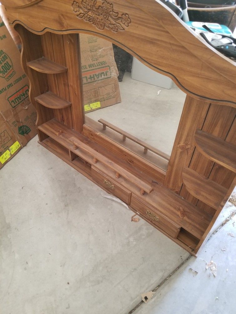 Dec 3: must sell! Desk Hutch /Queen Headboard Wood Mirrored 