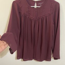 The Loft Blouse In Burgundy Color Size Xs -3$