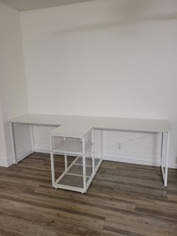 [$200->$100 OBO] Natwind Two Person Desk with Storage Shelves, 92.5" Double Computer Desk with PC Stand