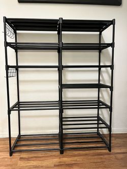 Black Metal Shoe Rack Organizer – Holds 9 Pairs – 32” W x 42” H