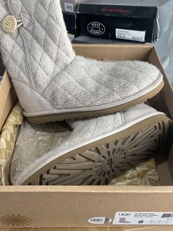 UGG AUSTRALIA 3176 MOUNTAIN QUILTED SHORT GRAY KNIT SHEEPSKIN Womens Boots Sz 8
