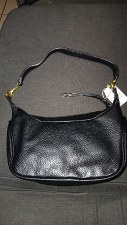 Black Leather Shoulder Bag with Gold Hardware
