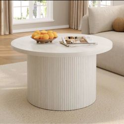 31.5" Round Coffee Table with Solid Wood Base