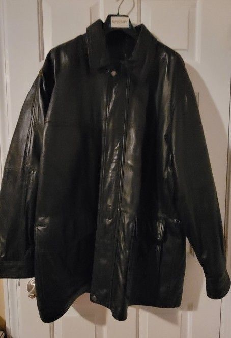 Mens Black Leather Coat By Claiborne