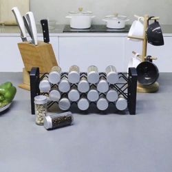 Spice Rack Organizer For Countertop With Spice Containers, Spice Drawer Organizer Insert With 18 Empty Glass Spice Jars, Spice Holder Storage Rack For