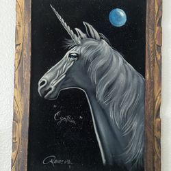 Vintage Unicorn On Velvet Painting ( Signed )