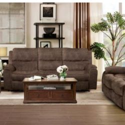 Brand New Super Plush Brown 3pc Reclining Sofa Set
