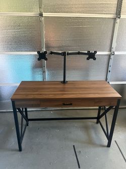Computer Desk with Drawer & Dual Monitor Mount
