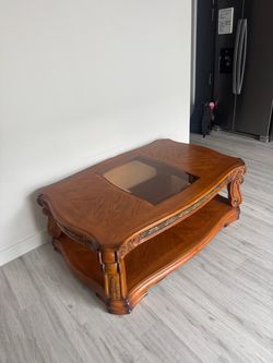AICO Michael Amini Ornate Carved Wood Coffee Table