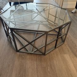 Designer Coffee Table Glass With Metal Base