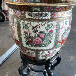 Vintage Extra Large Chinese Fish Bowl/Table. Chinoiserie Porcelain.