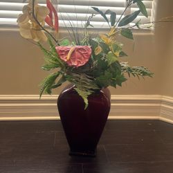 Red Vase And Fake Plant